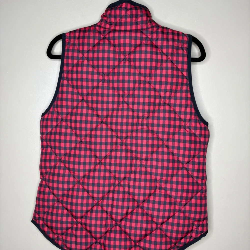 J.Crew Womens Red Navy Buffalo Check Quilted Down Excursion Vest Small 02533